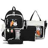 Japanische JK Uniform Tasche Schule Schultertasche Lolita Handtasche Laptop Tasche für Frauen Mädchen Vierteiliger Anzug, Schwarz , M