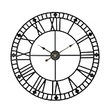 Ø 50 cm große Vintage Wanduhr schwarz Industrie Metall Wanduhren ohne Tickgeräusch lautlos Retro römische Ziffern (Industrial Schwarz 50 cm)