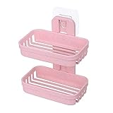 BDYALINGVN Seifenschale Badezimmer Dusche Seifenkasten Geschirrspeicherplatte Tabletthalter Hülle Doppel Wandmontierter Lager Rack Seifenbehälter (Color : Pink)