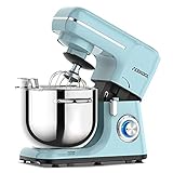 Acekool Küchenmaschine Knetmaschine, 1400W 6L Teigknetmaschine 6 Geschwindigkeit mit Edelstahlschüssel Teigmaschin, Knetmaschine mit Knethaken, Rührbesen, Schlagbesen und Spritzschutz (Blau)