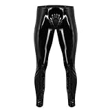 Agoky Herren Strumpfhose Lack Leder Leggings Lange Hose Tights Wetlook Dessous Unterwäsche offene Strumpfhose Pantyhose Po Frei Kostüm Schwarz B M