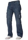 Kruze Herren Cargo Combat Arbeitshose Denim Jeans groß & hoch Taillengrößen Gr. 44 W/32 L, Mid Stonew