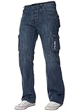 Kruze Herren Cargo Combat Arbeitshose Denim Jeans groß & hoch Taillengrößen Gr. 34 W/30 L, Mid Stonew