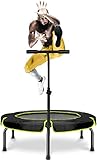 Happy Jump Fitness Trampolin,Ø ca 101 cm, Jumping Fitness Trampolin mit höhenverstellbarer Haltegriff für Indoor,bis 250lb Benutzergew