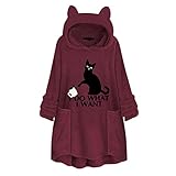 Jaysis Hoodie Damen Kapuzenpullover Teddy Fleece Weicher Warmer Kapuzen Pullover Herbst Winter Blumenmuster Kapuzenjacke Oversize Warm Oberteil Langarm Einfarbig Casual Sw