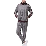 RICHBA Herren Plaid Sport Trainingsanzug Jogger Sweatshirt Sets Karierte Hose Full Zip Casual Jogging Gym Anzug Jacke mit Taschen, rotviolett, XXXL