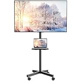 Perlegear Mobiler TV Ständer mit Rollen, Tragbarer TV Ständer mit Tablett für 23–55'' LCD/LED/OLED Fernseher, Höhenverstellbar & Stabil Hält bis zu 40kg, Max.VESA 400x400