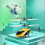 Mini RC Hubschrauber Für Kinder 2 Kanal Ferngesteuerter Helicopter Mit LED-Licht Und Handsensor Fernbedienung Hubschrauber LED Gyro Schwebefunktion, Einfach Zu Fliegen (Color : Yellow)