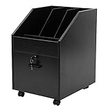 TOLEAD3-in-1 fahrbarer vertikaler Aktenschrank mit Schloss, große Aktenschublade, Aktenmagazinständer, Aufbewahrungskiste mit 4 Rollen, Schwarz, 40 x 48 x 60