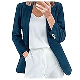 Blazer Damenjacke Streetwear Strickjacke Mantel Damen Casual Revers Button Down Langarm Solide (L,3grün)