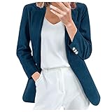 Blazer Damenjacke Streetwear Strickjacke Mantel Damen Casual Revers Button Down Langarm Solide (L,3grün)