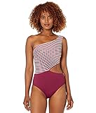 Michael Kors Logo Stripe One Shoulder Cutout with Zipper Side Bottoms, Removable Soft Cups Ruby 8