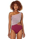 Michael Kors Logo Stripe One Shoulder Cutout with Zipper Side Bottoms, Removable Soft Cups Ruby 8