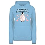 Valentinstag Partner Geschenke - Ich Liebe Dich Soooo viel! mit Pinguin - XXL - Hellblau - I Love You - JH001F - Damen Hoodie und Kapuzenpullover für F