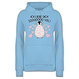 Valentinstag Partner Geschenke - Ich Liebe Dich Soooo viel! mit Pinguin - XXL - Hellblau - I Love You - JH001F - Damen Hoodie und Kapuzenpullover für F