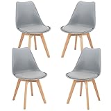 BlueOcean Möbel-Set mit 4 Esszimmerstühlen aus massivem Holz, Retro-Lounge-Seite, klassisches Design, weiches PU-Leder, gepolsterte Sitzpolster, für Zuhause, Küche, Café, Bü