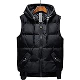 AORISSE Herren Steppweste Weste, Leichte Daunenjacke Aus Baumwolle Für Herren Herbst- Und Wintersport Outdoor Ärmellose Warme Kapuzenweste,Schwarz,4XL