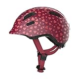 ABUS Kinderhelm Smiley 2.0 - Robuster Fahrradhelm für Mädchen und Jungs - Rot mit Herzmuster, Größe S