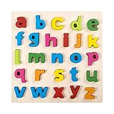 Holz Alphabet Puzzle ABC, 26 Großbuchstaben,Spielbrett mit großen Buchstaben und englischen Vokabeln - Holzpuzzle - Lernspielzeug für Kleinkinder und Kinder Zum Alphabet L