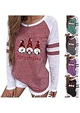 HNOFIQNF Langarmshirt Damen Sport Weihnachts Drucken Sweatshirt Oberteile Frauen Langarm Elegant Rundhals Gestreift Pullover Casual Patchwork Tops Große Größe Pullover Loose Fit B