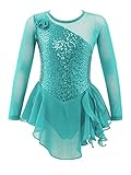 Agoky Mädchen Ärmellos Skaterkleid Glitzer Eiskunstlauf Kleid Tanzkleid Mesh kurz Swing Tutu gefaltet Röckchen mit Slip Minzgrün D 98-104