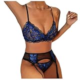 BIBOKAOKE Erotische Dessous-Set Damen Sexy Babydoll Lingerie Spitzen Unterwäsche Strapse Set Negligee Erotic Nachtwäsche Bodysuit Dessous Sexy Spitze BH und Slip Strumpfband für F