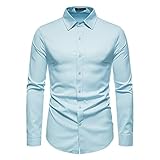 Hemd Herren Vintage/Moderner Mode Lässig Hemd Herren Slim Fit Einfarbig Langarm Shirt Herren Bankett Hochzeit Gastgeber Business Work Hemd Herren Klassische Knopfleiste Revers Hemd H