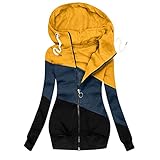 SOIUTAO Kapuzenjacke Damen Spleißen Farbblock Kapuzenpulli Schlank Große Größe Herbstmantel Jacke Übergangsjacke Drucken mit Kapuze Sweatjacke Reißverschluss Winter Langarm Sweatshirt L