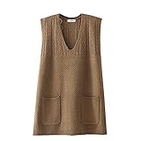 Stricken Damen Weste - Übergroße Damen Einfarbig V-Ausschnitt Zopfwesten Strickweste Hohle Raute Twist-Taschen Locker Lässiges Tank-Top Vintage Pullover Ärmelloser Pullover Uniform Preppy Sty