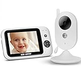 NVMIAO Baby-Videoüberwachung, kabellos, mit 3,5 Zoll HD-Display, Smart ECO-Modus, sehr lange Reichweite, Nachtsicht und Umgebungstemperatursensor, Wiegenlieder, I