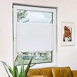 Plissee klemmfix ohne Bohren, Weiß 85x120cm(BxH) Easyfix Fensterrollo mit Klemmträger, Crushed Optik Rollos für Fenster & Tü