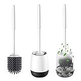 BOENFU Toilettenbürste, Klobürste Silikon mit Halter, WC Bürste Wandmontage & Stehen, Ohne Bohren Langer Stiel Schnell Trocknendem Klobürsten für Badezimmer (Weiß & Schwarz)