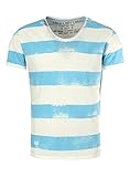 Key Largo Herren T-Shirt AIRLINE Vintage Look Gestreift mit Ziernähten V-Ausschnitt hellblau M