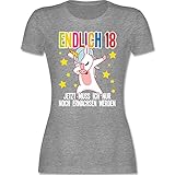 Geburtstagsgeschenk Geburtstag - Endlich 18 - jetzt muss ich nur noch erwachsen Werden Einhorn Dab - M - Grau meliert - Geburtstag - L191 - Tailliertes Tshirt für Damen und Frauen T-S