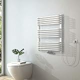 S'AFIELINA Handtuchwärmer Weiß Handtuchtrockner Elektrisch Mittelanschluss Warmwasser oder Elektrisch mit Heizstab Badheizkörper 736 x 600 mm, 600 W