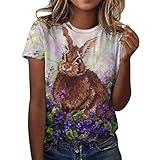 Dasongff Shirt Damen, Kurzarm Lustig Cartoon Esel Bedrucktes T-Shirts Animal Print O Ausschnitt Grafik Casual Tops Tee Sommer Locker Top Blumen Tshirt 3D Druck Tunika Bluse Oberteile M