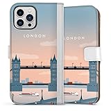 DeinDesign Klapphülle kompatibel mit Apple iPhone 13 Pro Max Handyhülle aus Kunst Leder weiß Flip Case London Brück