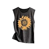 Battnot Damen Tank Tops Ärmelloses Sonnenblume Drucken Lockeres Trägershirt Weiche, Komfortable Oberteile Weste Elegant Casual Sommer Sexy Lose Crop Tops Frauen Bluse Vest Womens Blouse T-Shirt 2XL