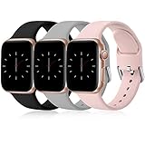 Wepro 3 Stück Armband Kompatibel mit Apple Watch Armband 40mm 44mm 41mm 45mm 38mm 42mm, Weiche Silikon Armband Kompatibel mit iWatch Series 7 6 5 4 3 2 1 SE, 38mm/40mm/41mm-S, Schwarz/Grau/R