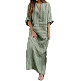 Neue Lange Yarn-Dyed Women 's Leinen lose und gestreift Cotton Fashion Kleider Kleid Summer Women' s Kleid W