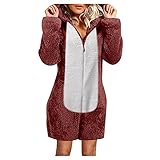 Teddy Fleece Schlafanzug Einteiler Overall Anzug Flauschig Jumpsuit Kuschelig Weich Onesies Plüsch Loungewear Baumwollefleecejacke Weihnachten Geschenke Geschenk für die F