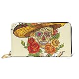 Company Farm Traktor Leder Geldbörse Frauen Lange Reißverschluss Rundum Geldbörse Clutch Tasche Reise Kreditkartenhalter Geldbörse, Day of the Dead Sugar Skulls and Flowers, Einheitsgröße,