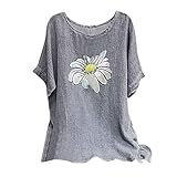 ZahuihuiM Bluse Damen Retro Tunika Vintage Baumwollmischung O-Ausschnitt Kurzarm Oberteile Casual Locker T-Shirts Große Größe Blumendruck Top Tshirt Lässiges B