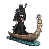 OMVOVSO Reaper of The Underworld Figur, Harz Gothic Ferryman Statue Soul Bringer Griechische Götter Sensenmann Figur Chilling Halloween Home Decoration,Schw