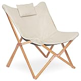 Klappstuhl Liegestuhl Gartenliege Lounge Sessel Modern Design Hochlehner TV Relaxliege Stühle Klappbar Mit Holz und Stoff Für Camping Drinnen und Draußen Beig
