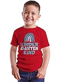 Kindergarten Geschenk Outfit - Kindergartenkind Regenbogen Blau - 104 (3/4 Jahre) - Rot - Zeichnung - F130K - Kinder Tshirts und T-Shirt für Jung