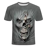 KPII T-Shirt Oversize Herren Shirt Slim Fit Adler Totenkopf 3D Bedruckte Kurzarmshirt Tee,Grau,XXXL