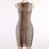Frauen Sommer Sleeveless Übersehen Bodycon gestreiftes Minikleid Sommerkleid Weibliche Kleidung Streetwear *33* (Color : Khaki, Size : Medium)