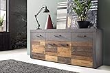 trendteam smart living Wohnzimmer Schrank Wohnzimmerschrank Indy, 178 x 77 x 40 cm in Korpus Graphit Grau, Front Old Wood NB mit viel S