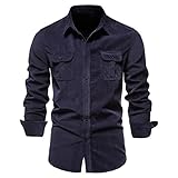 QWERD Herren Hemd Langarm Button down Freizeithemd mit Brusttasche Normal Passform Herren button-down-shirt Regular-fit Long-sleeve Solid Shirt Herren Hemd Dicken Kord Langarm Lässig Button Down Jack